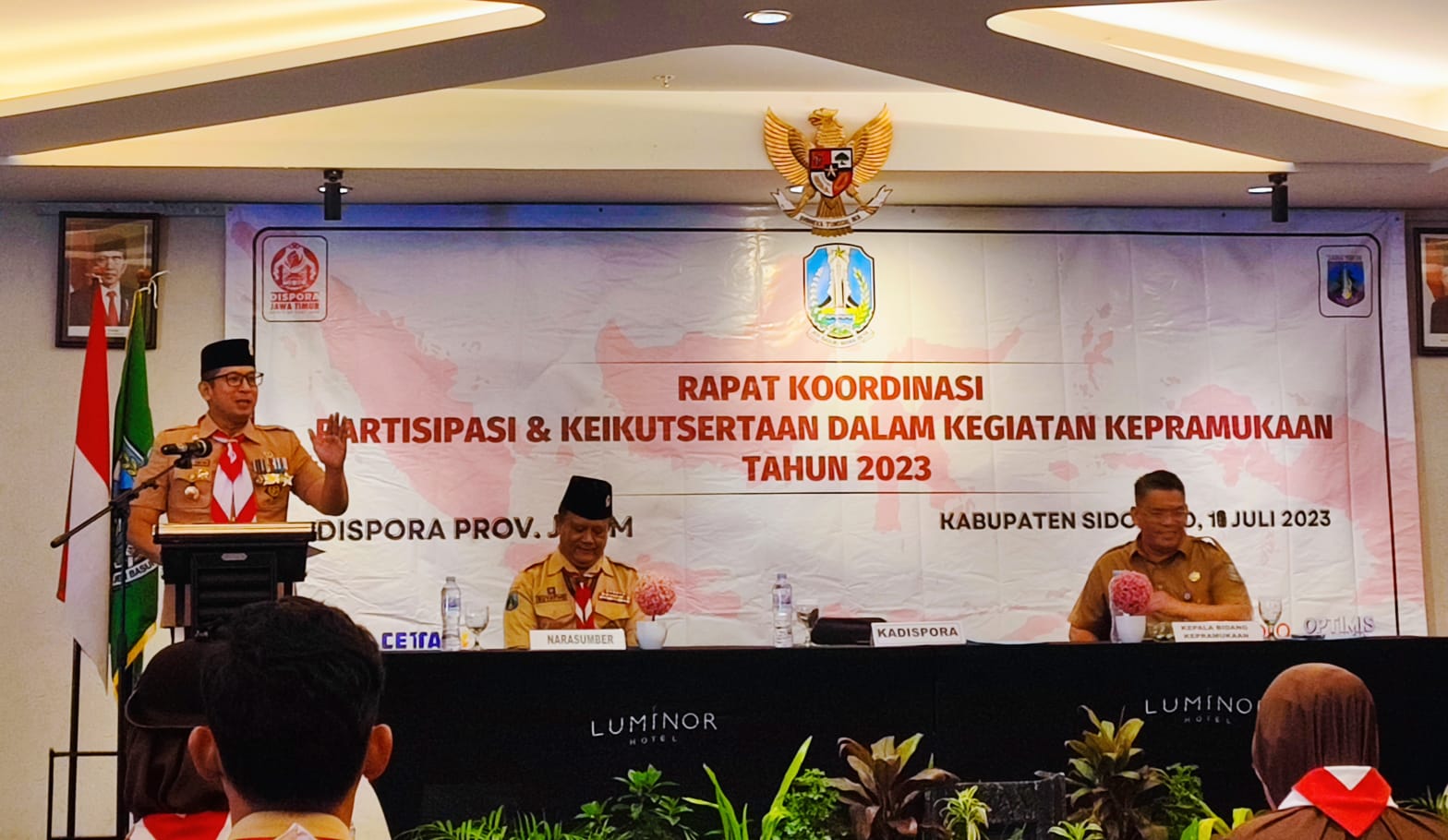 Bersama KEMENDAGRI dan KEMENPORA, DISPARPORA Ngawi Ikuti Rapat Koordinasi Partisipasi Dan Keikutsertaan Dalam Kegiatan Kepramukaan yang Diadakan Dinas Pemuda dan Olahraga Provinsi Jatim di Sidoarjo